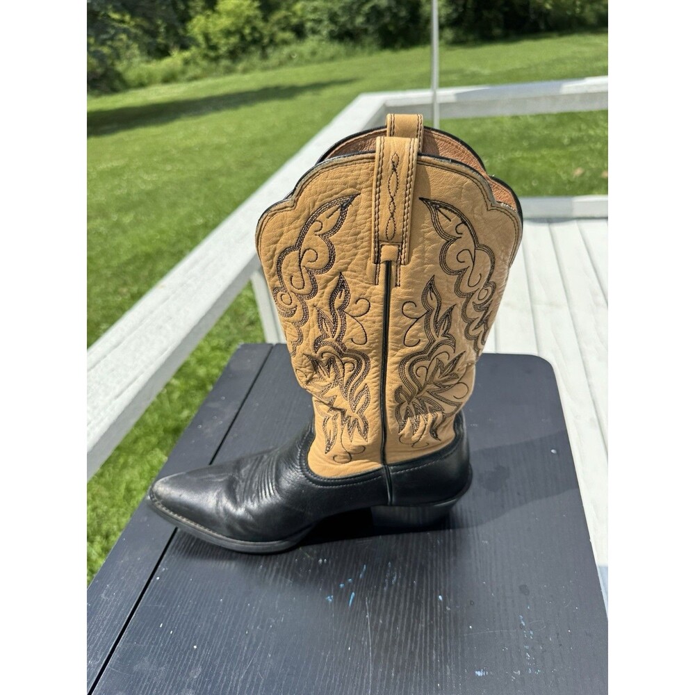 Ariat Boots Womens 7 Black Tan Leather Cowboy Western Pointed Toe Style 15781 - Picture 9 of 13